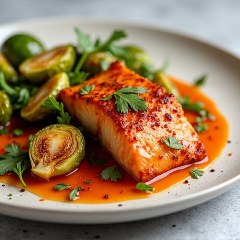 Crispy Pan-Seared Salmon with Sweet Chili Glaze and Roasted Brussels Sprouts
