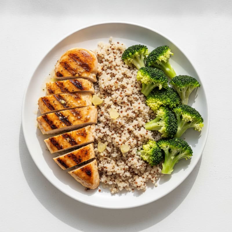 Grilled Chicken Breast with Quinoa and Steamed Broccoli