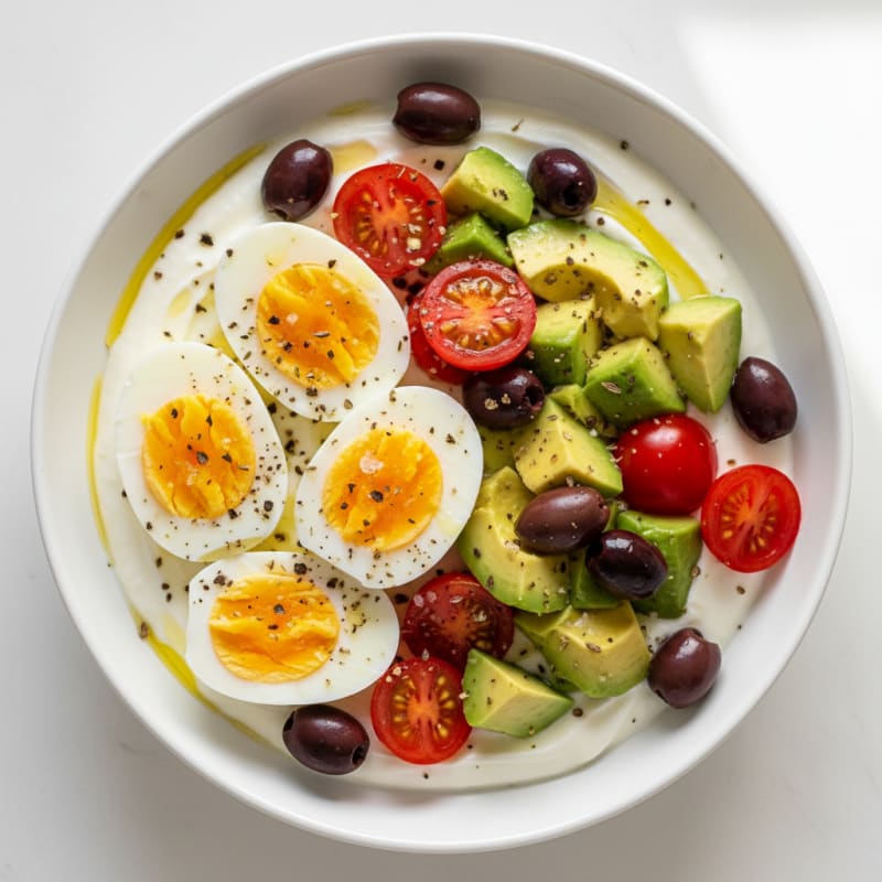Mediterranean Egg and Avocado Yogurt Bowl
