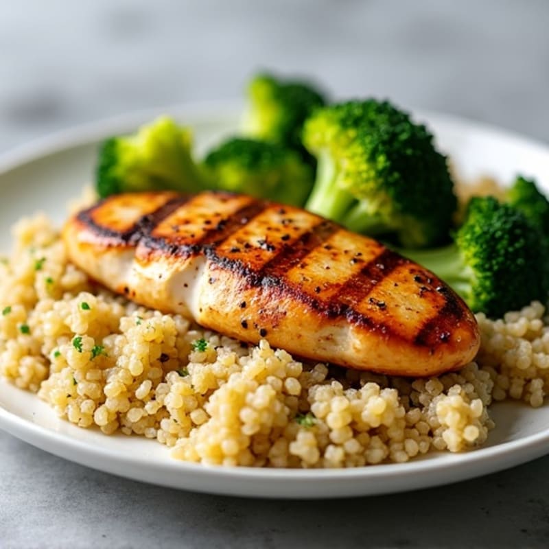 Grilled Chicken Breast with Quinoa and Roasted Broccoli