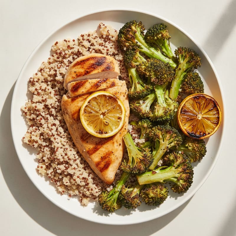 Grilled Chicken Breast with Quinoa and Roasted Broccoli