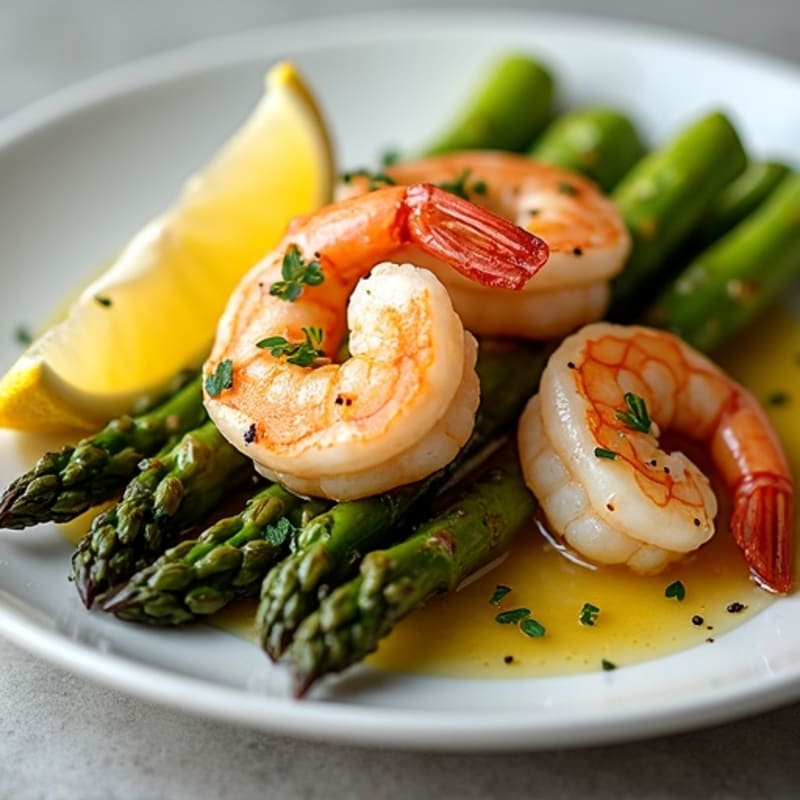 Lemon Garlic Pan-Seared Shrimp with Roasted Asparagus