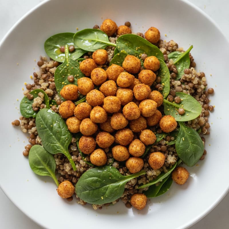 Lentil and Quinoa Power Salad with Crunchy Chickpeas
