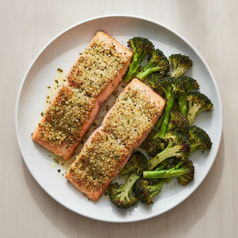 Herb-Crusted Salmon with Roasted Broccoli