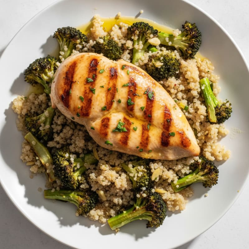 Grilled Chicken Breast with Quinoa and Roasted Broccoli