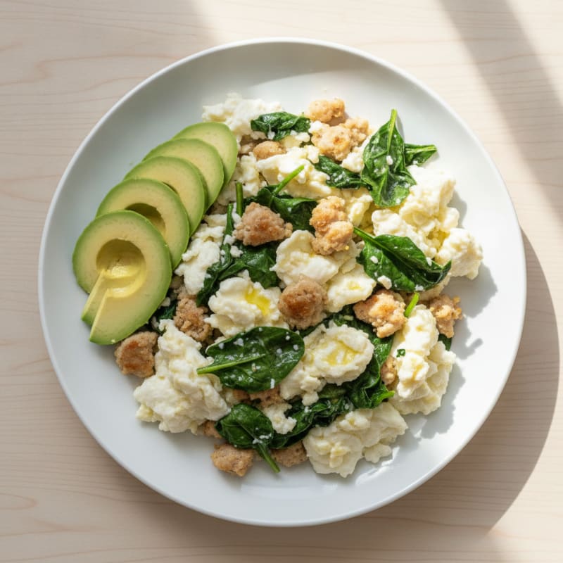 Egg White Scramble with Turkey Sausage and Spinach