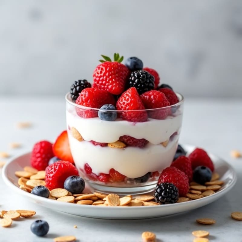 Greek Yogurt Protein Parfait with Mixed Berries and Almonds