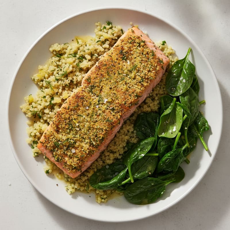 Herb-Crusted Salmon with Lemon-Dill Quinoa