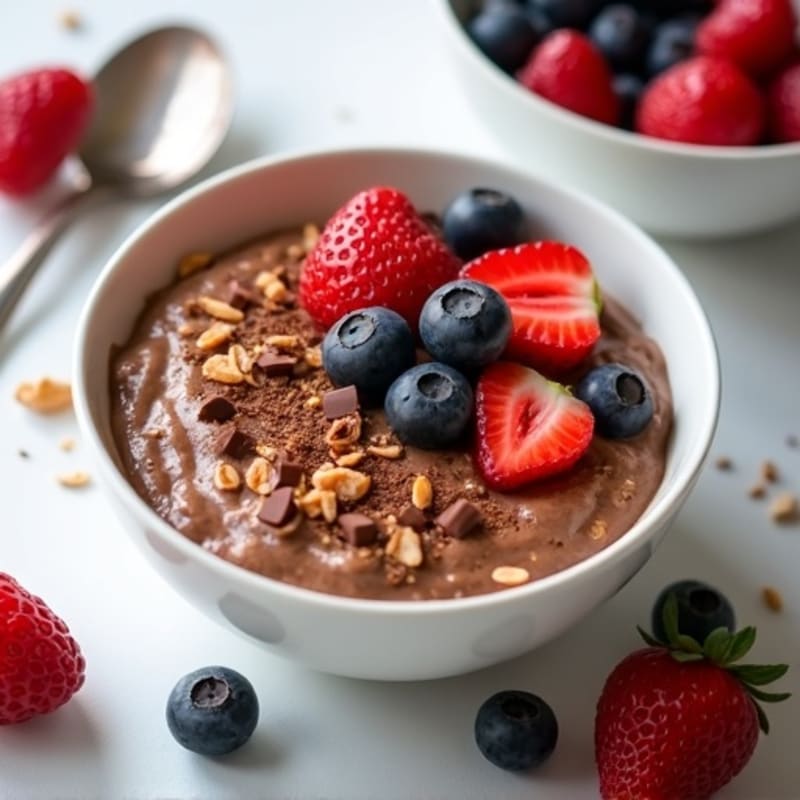 Creamy Chocolate Peanut Butter Protein Oats with Berries