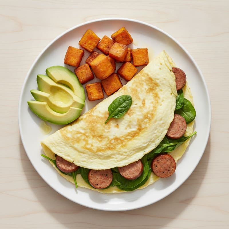 Egg White Omelette with Spinach and Turkey Sausage