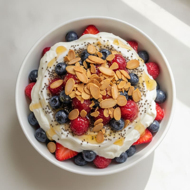 Creamy Greek Yogurt Protein Parfait with Mixed Berries and Chia Seeds