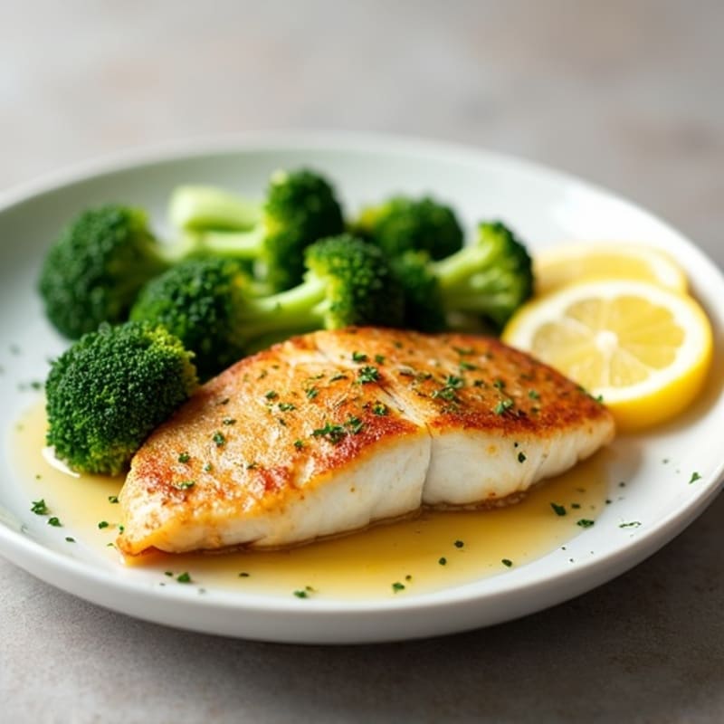Seared Tilapia with Steamed Broccoli and Lemon