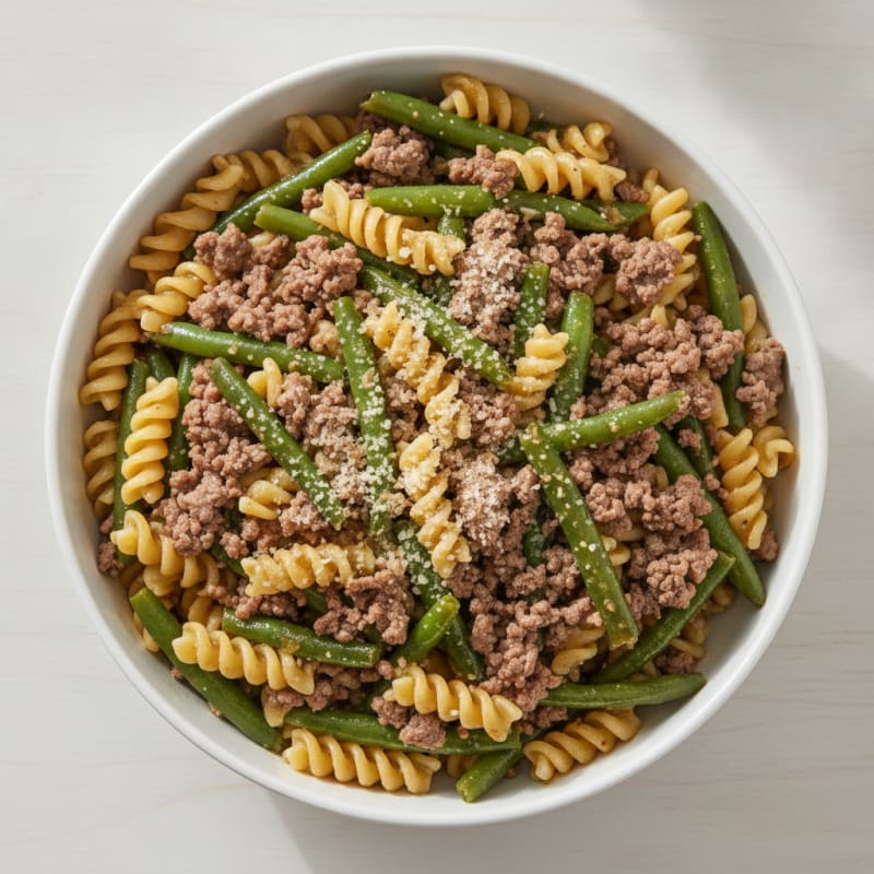 Ground Beef and Green Bean Pasta Bowl