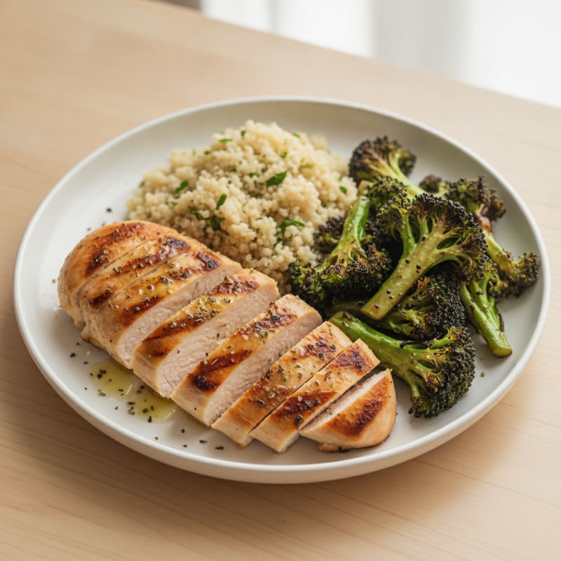 Grilled Chicken Breast with Quinoa and Roasted Broccoli