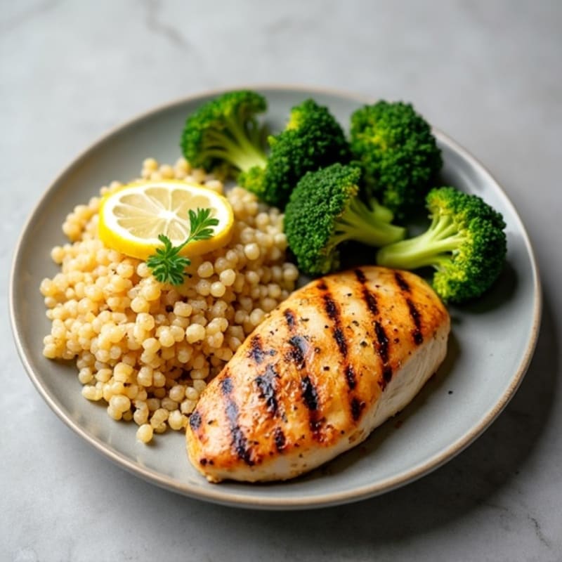 Grilled Chicken Breast with Quinoa and Roasted Broccoli