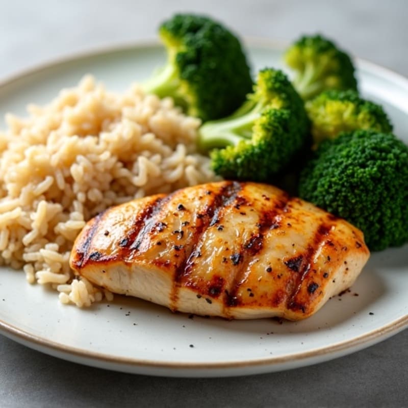 Grilled Chicken with Fluffy Brown Rice and Roasted Broccoli