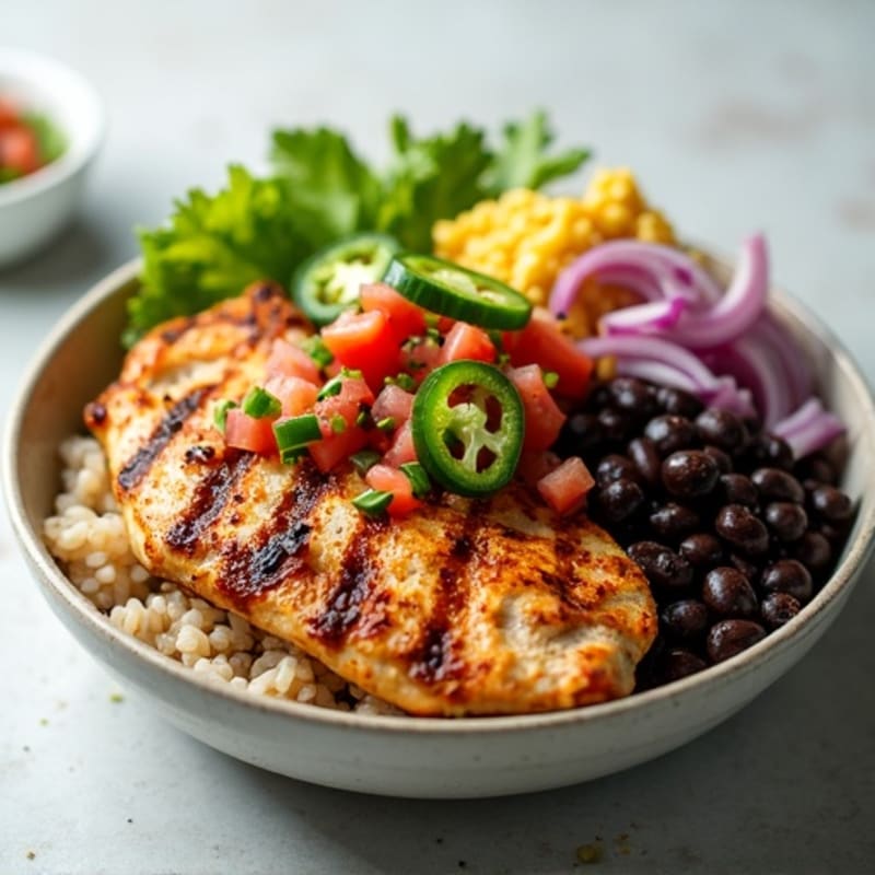 Grilled Chicken and Black Bean Rice Bowl with Pico de Gallo