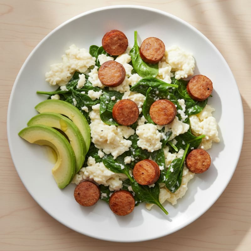 Egg White and Spinach Scramble with Turkey Sausage