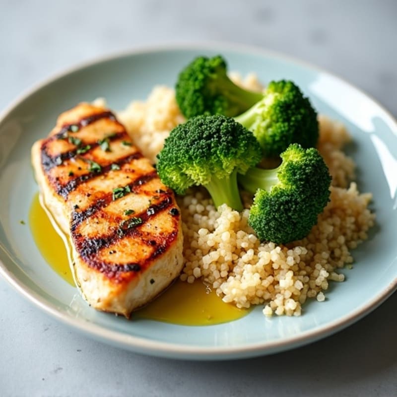 Grilled Chicken Breast with Quinoa and Steamed Broccoli