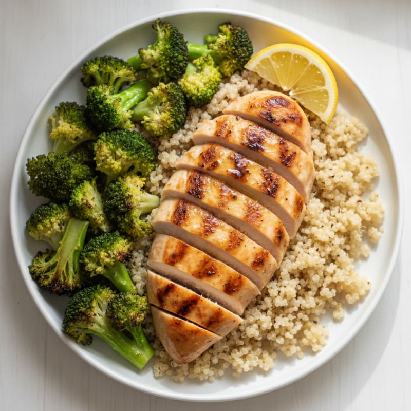 Grilled Chicken Breast with Roasted Broccoli and Quinoa