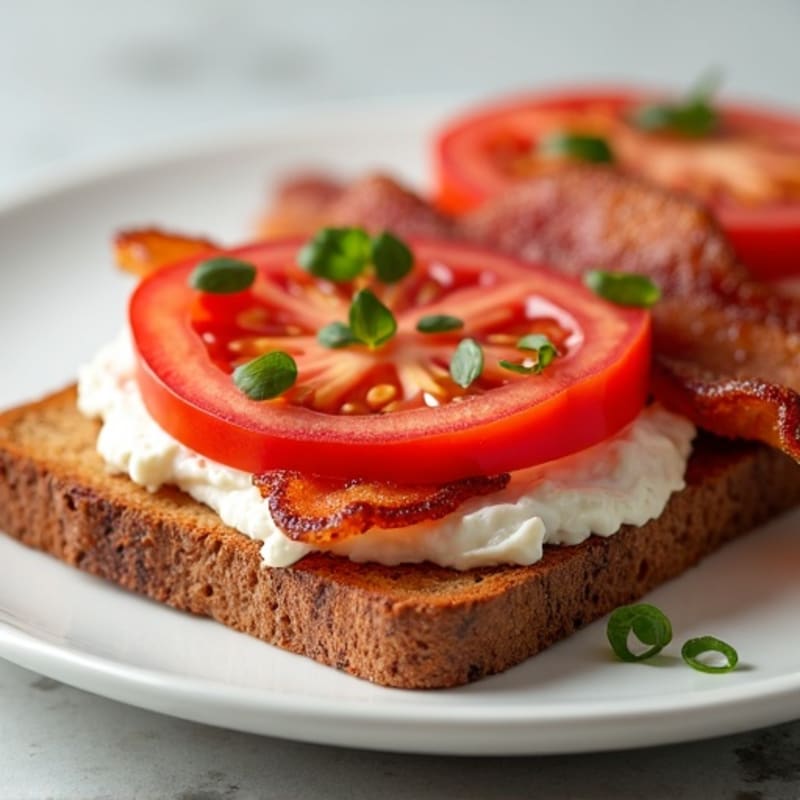 Crispy Turkey Bacon and Cottage Cheese Toast with Sliced Tomato