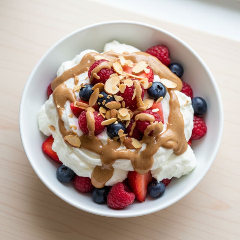 Greek Yogurt Protein Parfait with Mixed Berries and Almond Butter
