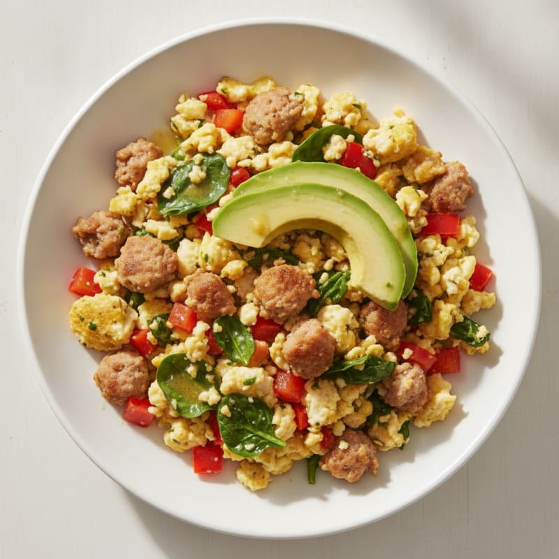 Egg White Veggie Scramble with Turkey Sausage