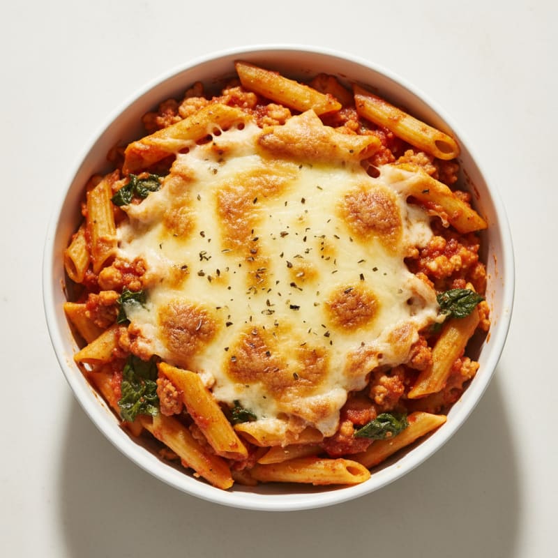 Creamy Baked Ziti with Golden Mozzarella