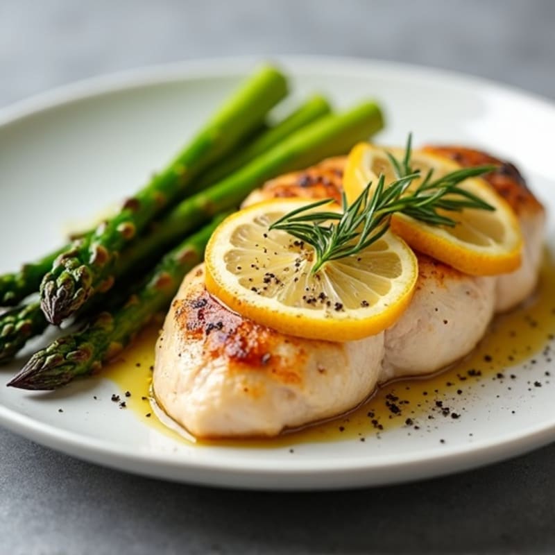 Lemon Garlic Pan-Seared Chicken with Roasted Asparagus