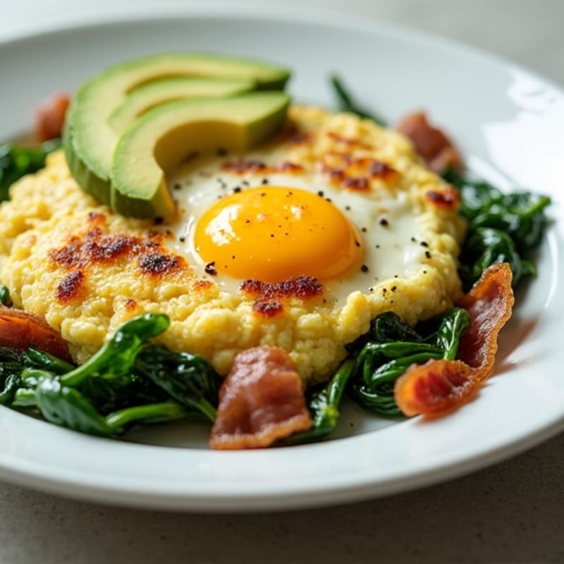Cottage Cheese Egg Scramble with Spinach and Turkey Bacon