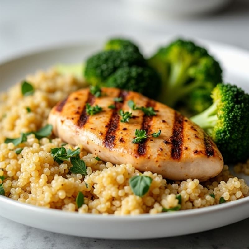 Grilled Lemon Herb Chicken with Quinoa and Roasted Broccoli