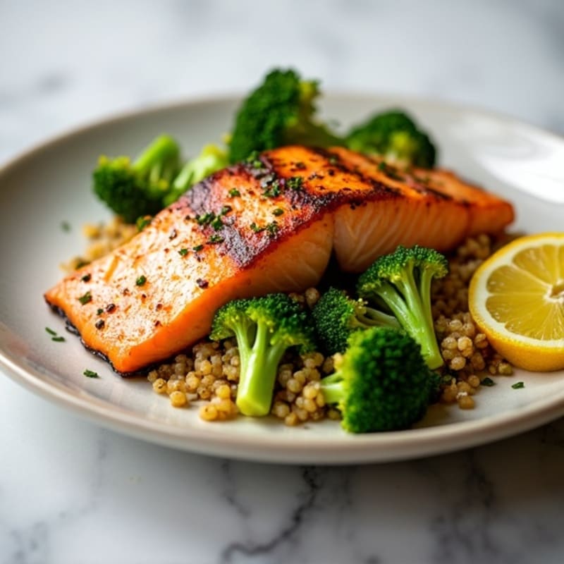 Seared Salmon with Roasted Broccoli and Quinoa