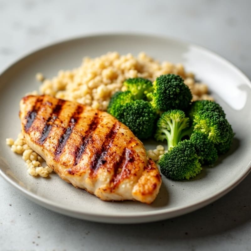 Grilled Chicken Breast with Quinoa and Roasted Broccoli