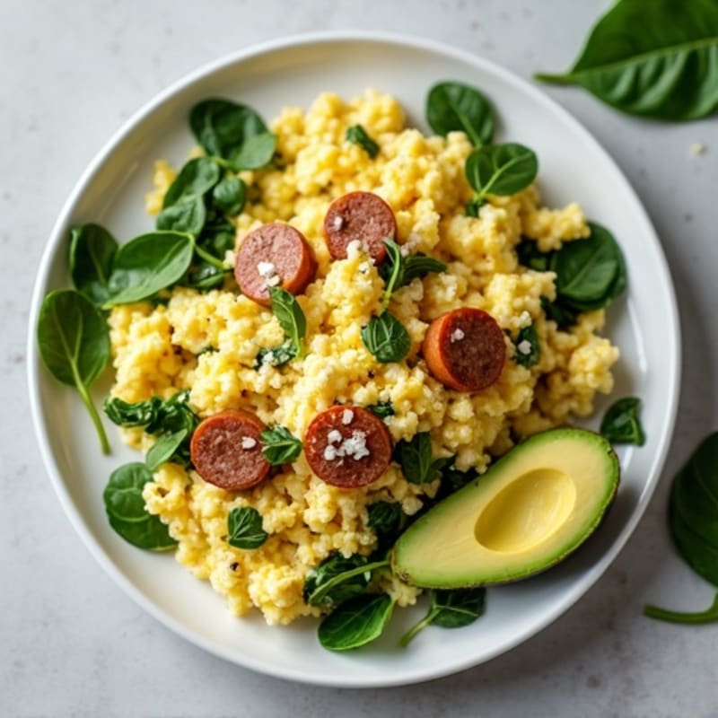 Egg White and Turkey Sausage Scramble with Spinach