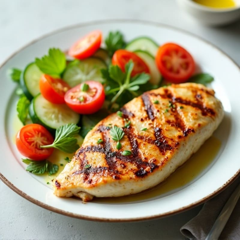 Grilled Chicken Breast with Fresh Tomato Cucumber Salad