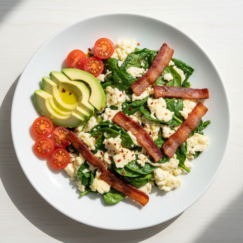 Egg White Scramble with Spinach and Turkey Bacon