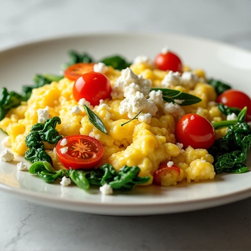 Cottage Cheese Egg White Scramble with Spinach and Cherry Tomatoes