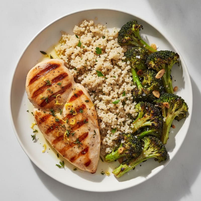 Grilled Chicken Breast with Quinoa and Roasted Broccoli