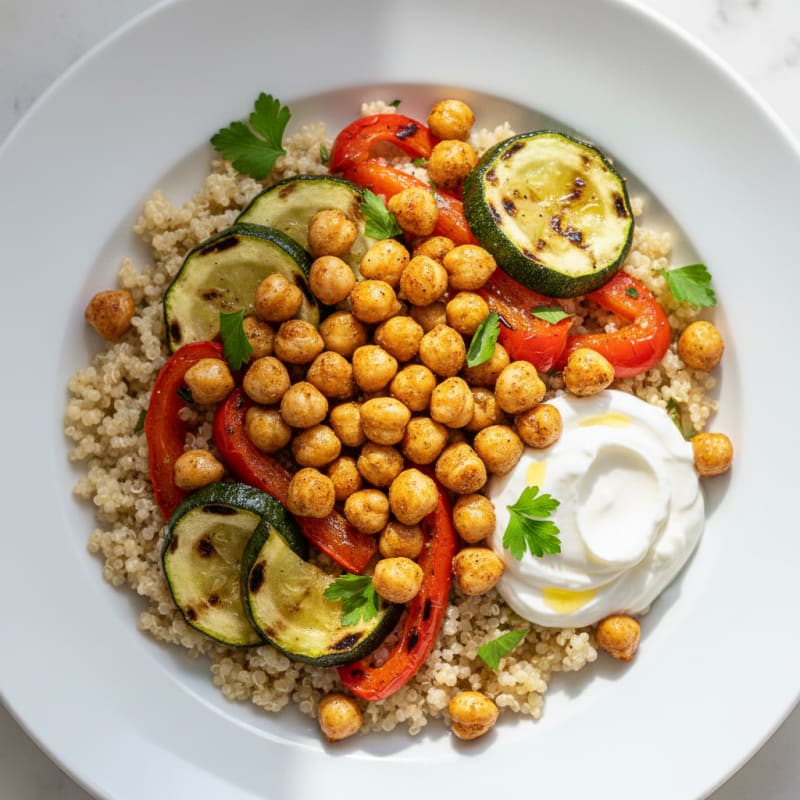 Crispy Chickpea and Quinoa Bowl with Roasted Vegetables