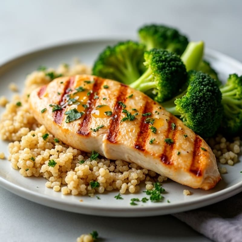 Grilled Chicken Breast with Quinoa and Steamed Broccoli