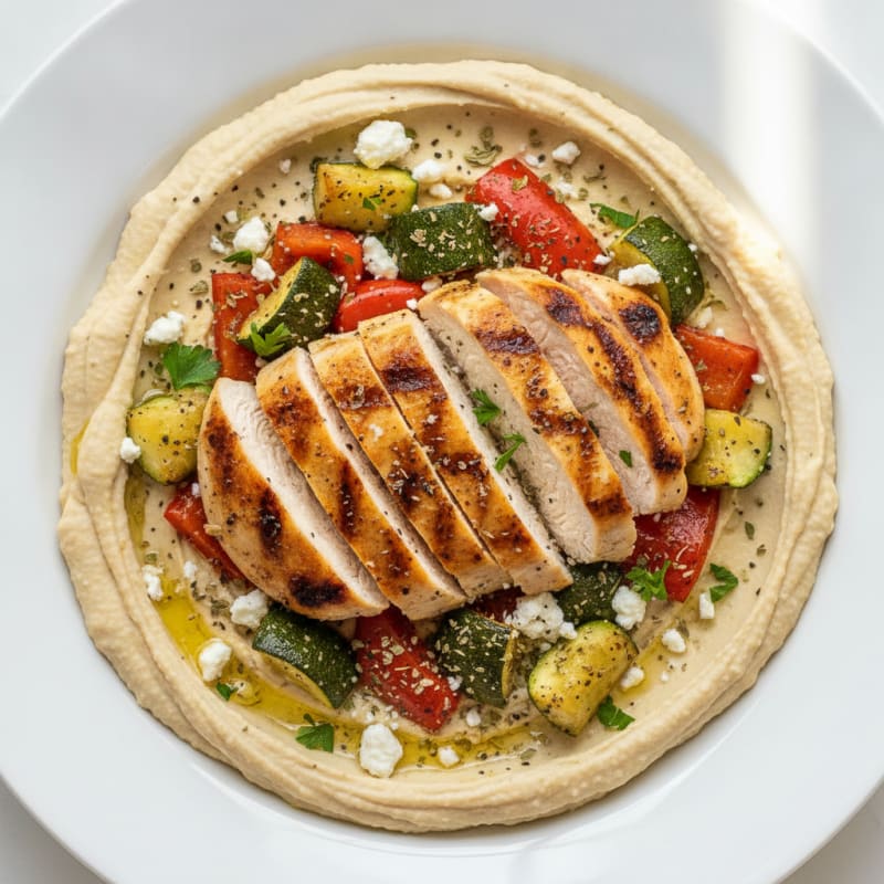Mediterranean Herb Hummus Platter with Grilled Chicken