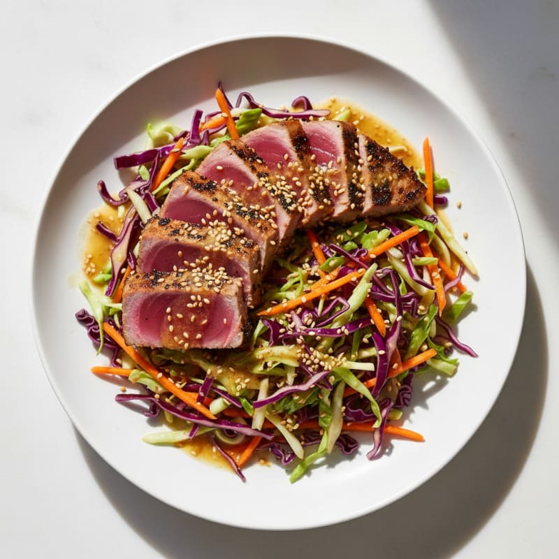 Seared Tuna over Crunchy Cabbage Slaw