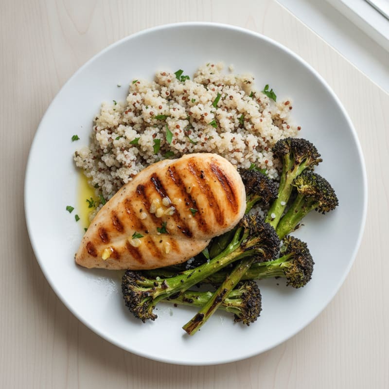 Grilled Chicken Breast with Quinoa and Roasted Broccoli