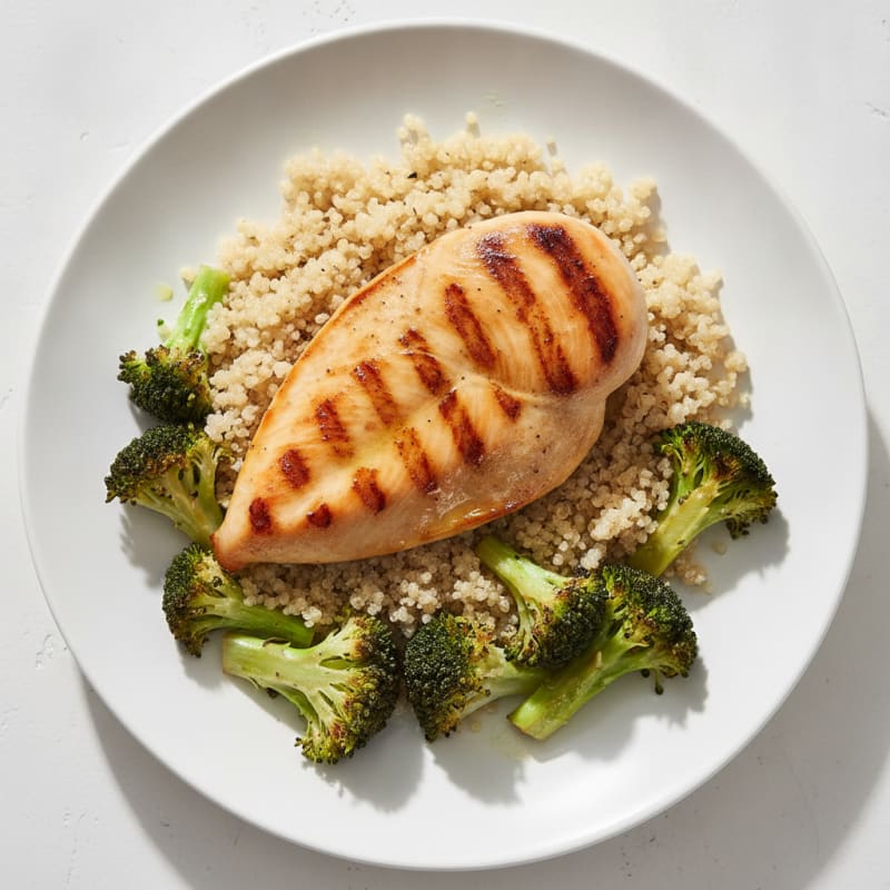 Grilled Chicken Breast with Quinoa and Roasted Broccoli