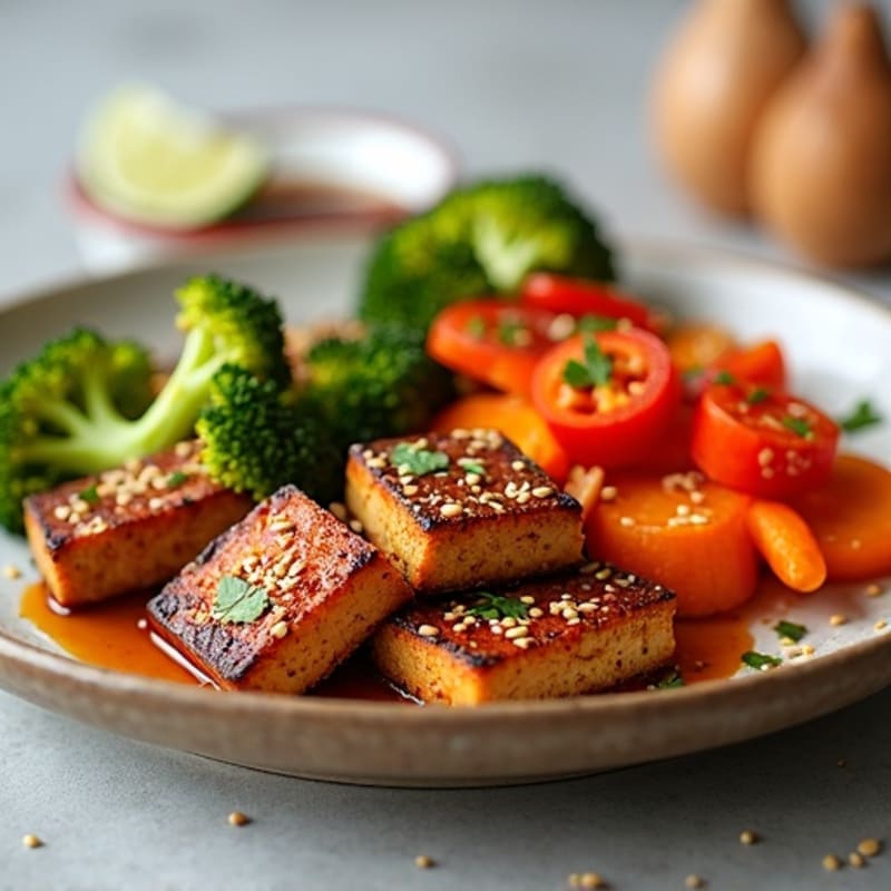 Sticky Maple Ginger Tempeh with Crispy Vegetables