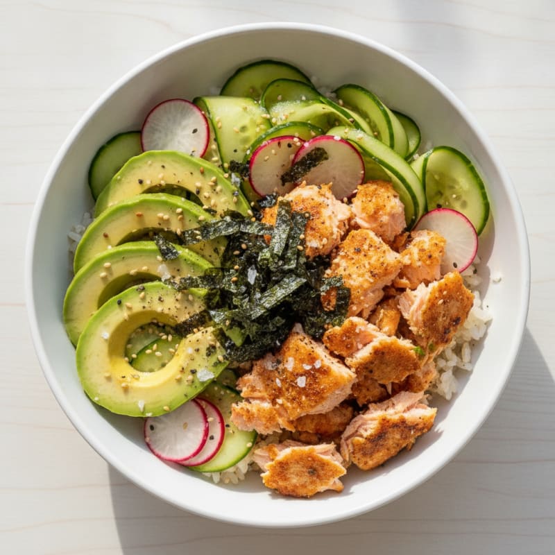Salmon Sushi Rice Bowl with Avocado