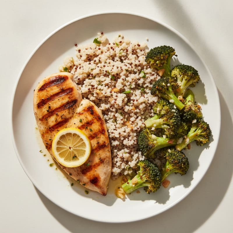 Grilled Chicken Breast with Quinoa and Roasted Broccoli
