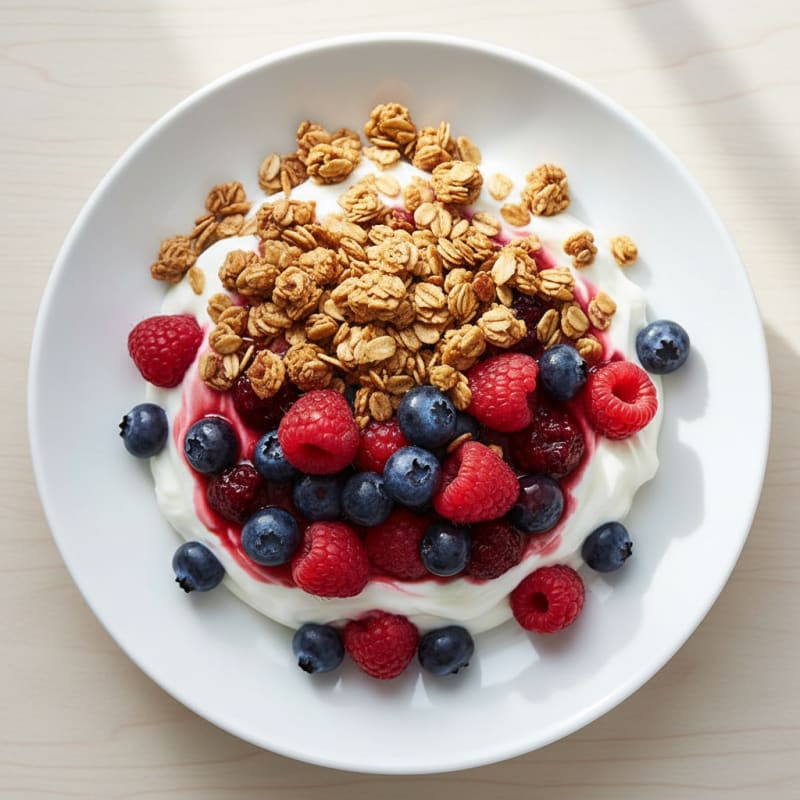 Greek Yogurt Parfait with Mixed Berries and Protein Granola
