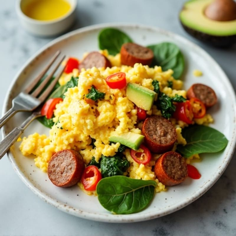 Egg White Scramble with Turkey Sausage and Spinach