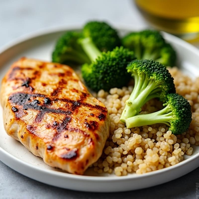 Grilled Chicken Breast with Roasted Broccoli and Quinoa